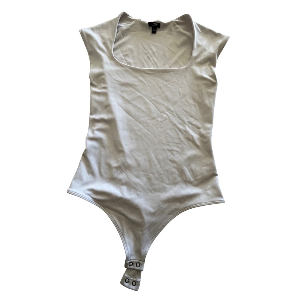 Express Body Contour White Square Neck Sleeveless Bodysuit Small